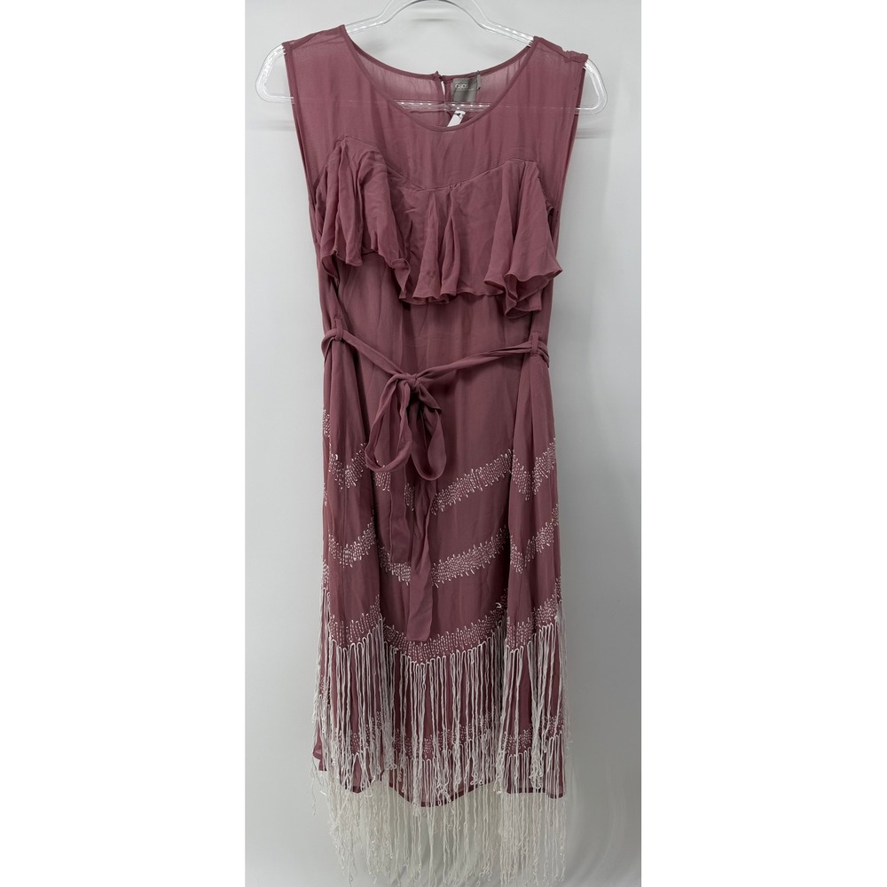 ASOS Womens Mauve Rose Ruffle Fringe Embroidered Boho Midi Dress Size 4 NEW